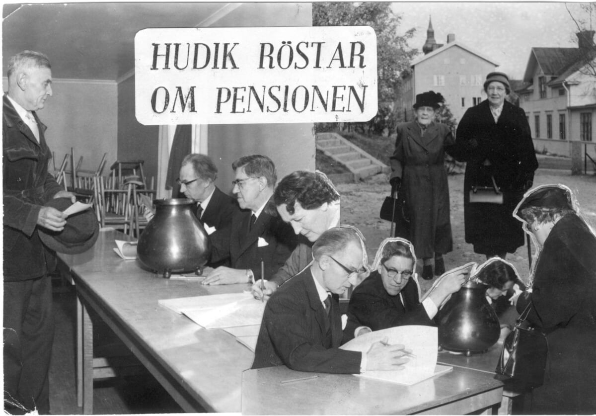 Ett collage med tema folkomröstning.